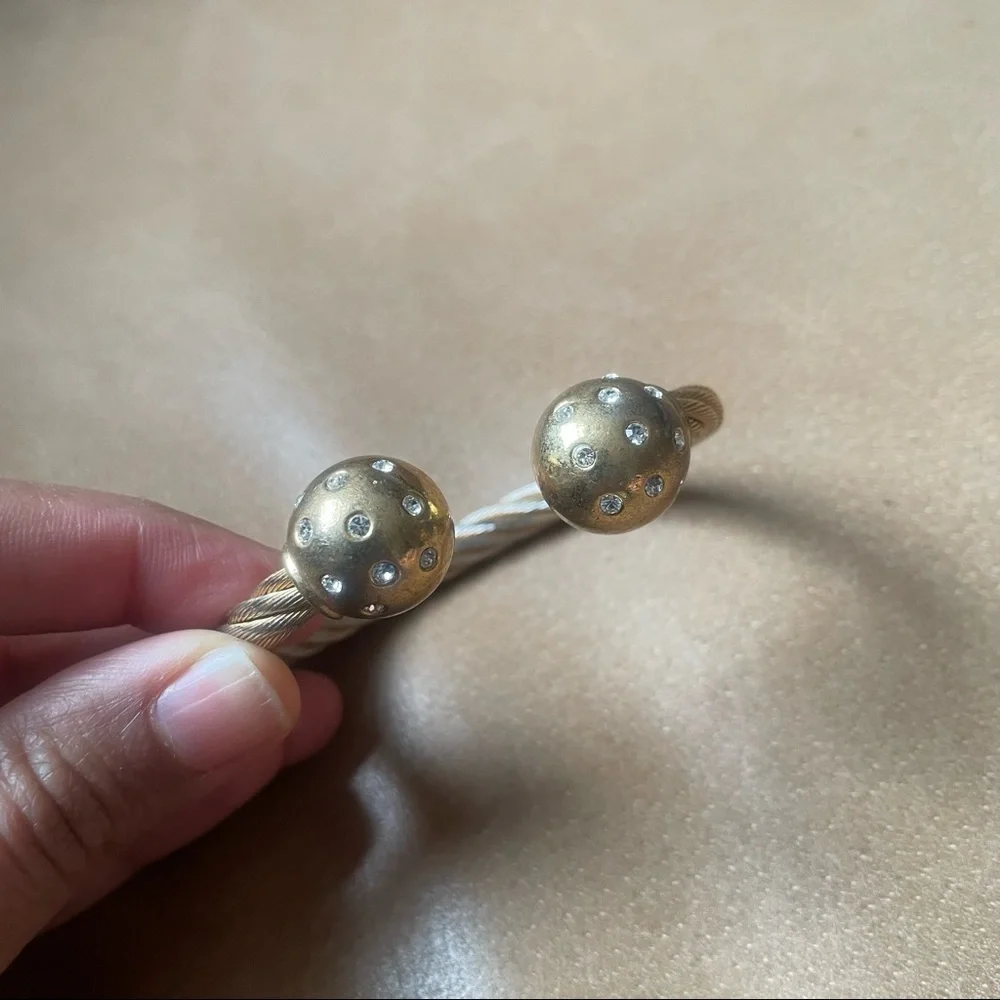 Vintage rhinestone ball cuff rope bracelet - Picture 10 of 13